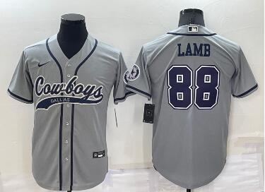 Men's Dallas Cowboys #88 CeeDee Lamb Grey Stitched Cool Base Nike Baseball Jersey