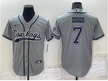 Men's Dallas Cowboys #7 Trevon Diggs Grey Stitched Cool Base Nike Baseball Jersey