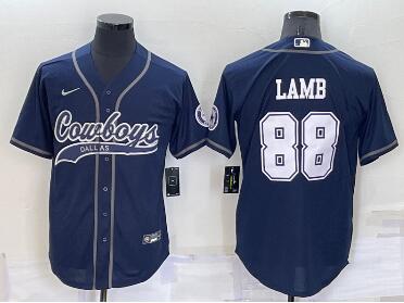 Men's Dallas Cowboys #88 CeeDee Lamb Navy Blue Stitched Cool Base Nike Baseball Jersey