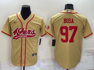 Men's San Francisco 49ers #97 Nick Bosa Gold Stitched Cool Base Nike Baseball Jersey