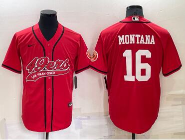 Men's San Francisco 49ers #16 Joe Montana Red Stitched Cool Base Nike Baseball Jersey