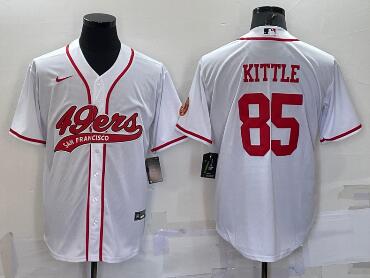 Men's San Francisco 49ers #85 George Kittle White With Patch Cool Base Stitched Baseball Jersey