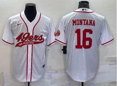 Men's San Francisco 49ers #16 Joe Montana White With Patch Cool Base Stitched Baseball Jersey