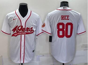 Men's San Francisco 49ers #80 Jerry Rice White With Patch Cool Base Stitched Baseball Jersey