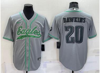 Men's Philadelphia Eagles #20 Brian Dawkins Grey With Patch Cool Base Stitched Baseball Jersey