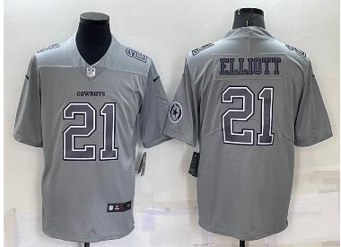 Men's Dallas Cowboys #21 Ezekiel Elliott LOGO Grey Atmosphere Fashion 2022 Vapor Untouchable Stitched Nike Limited Jersey