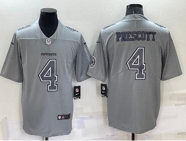 Men's Dallas Cowboys #4 Dak Prescott LOGO Grey Atmosphere Fashion 2022 Vapor Untouchable Stitched Nike Limited Jersey