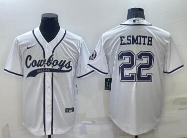 Men's Dallas Cowboys #22 Emmitt Smith White Stitched Cool Base Nike Baseball Jersey