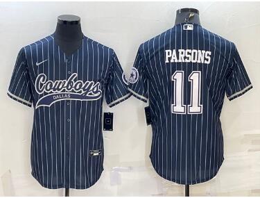 Men's Dallas Cowboys #11 Micah Parsons Navy With Patch Cool Base Stitched Baseball Jersey