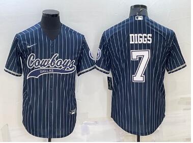 Men's Dallas Cowboys #7 Trevon Diggs Navy With Patch Cool Base Stitched Baseball Jersey