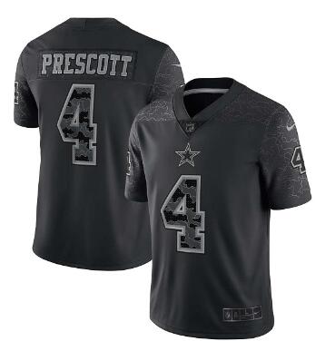 Men's Dallas Cowboys #4 Dak Prescott Black Reflective Limited Stitched Football Jersey