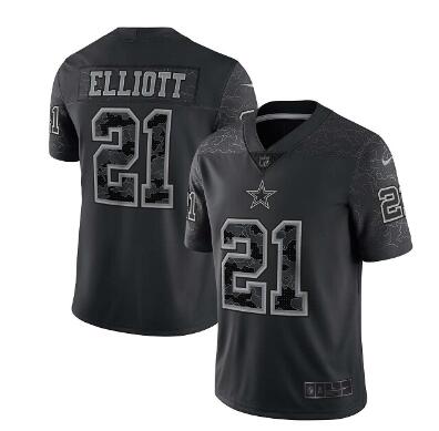 Men's Dallas Cowboys #21 Ezekiel Elliott Black Reflective Limited Stitched Football Jersey