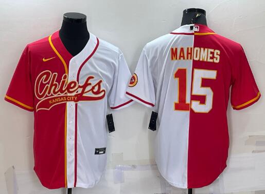 Men's Kansas City Chiefs #15 Patrick Mahomes Red White Two Tone With Patch Cool Base Stitched Baseball Jersey