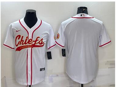 Men's Kansas City Chiefs Blank White With Patch Cool Base Stitched Baseball Jersey