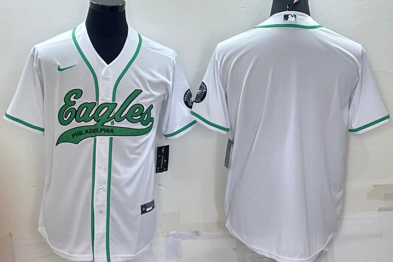 Men's Philadelphia Eagles Blank White With Patch Cool Base Stitched Baseball Jersey