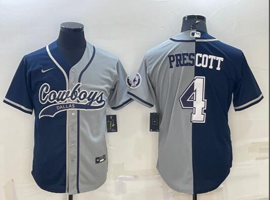 Men's Dallas Cowboys #4 Dak Prescott split Cool Base Stitched Baseball Jersey