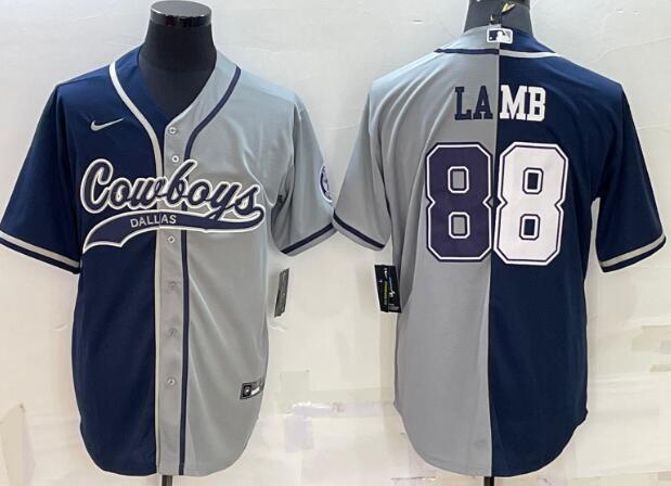 Men's Dallas Cowboys #88 CeeDee Lamb split Stitched Baseball Jersey