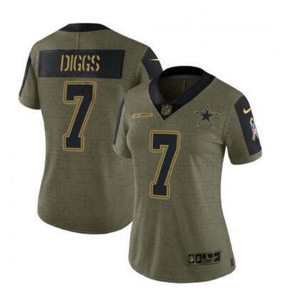 Women's Dallas Cowboys #7 Trevon Diggs Olive Salute To Service Limited Stitched Jersey(Run Small)