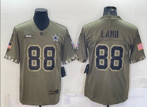 Men's Dallas Cowboys #88 CeeDee Lamb 2022 Olive Salute To Service Limited Stitched Jersey