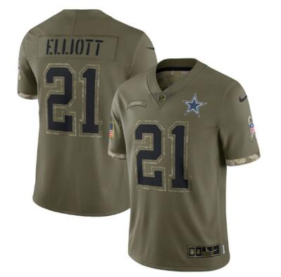 Men's Dallas Cowboys #21 Ezekiel Elliott 2022 Olive Salute To Service Limited Stitched Jersey