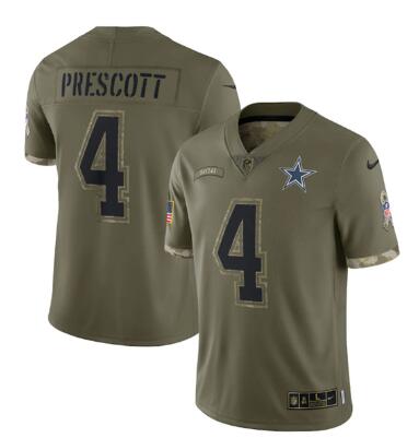 Men's Dallas Cowboys #4 Dak Prescott 2022 Olive Salute To Service Limited Stitched Jersey