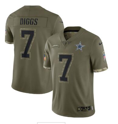 Men's Dallas Cowboys #7 Trevon Diggs 2022 Olive Salute To Service Limited Stitched Jersey