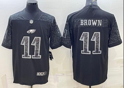 Men's Philadelphia Eagles #11 AJ Brown Black Reflective Limited Stitched Football Jersey