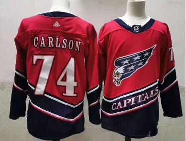 Men's Washington Capitals #74 John Carlson Red 2021 Retro Stitched NHL Jersey