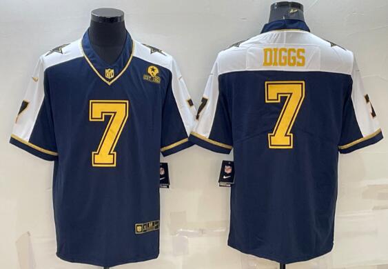 Men's Dallas Cowboys #7 Trevon Diggs Navy Gold Edition With 1960 Patch Limited Stitched Football Jersey