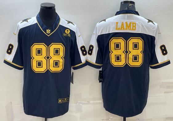 Men's Dallas Cowboys #88 CeeDee Lamb Navy Gold Edition With 1960 Patch Limited Stitched Football Jersey