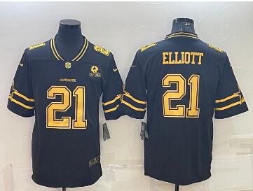 Men's Dallas Cowboys #21 Ezekiel Elliott Black Gold Edition With 1960 Patch Limited Stitched Football Jersey