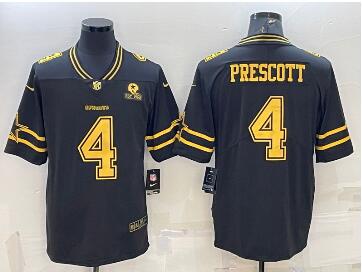 Men's Dallas Cowboys #4 Dak Prescott Black Gold Edition With 1960 Patch Limited Stitched Football Jersey