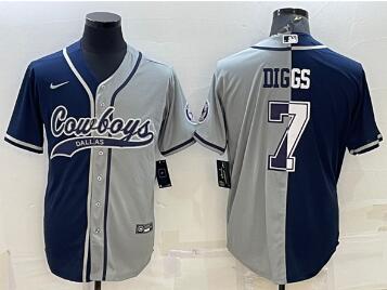 Men's Dallas Cowboys #7 Trevon Diggs Navy Gray Split With Patch Cool Base Stitched Baseball Jersey