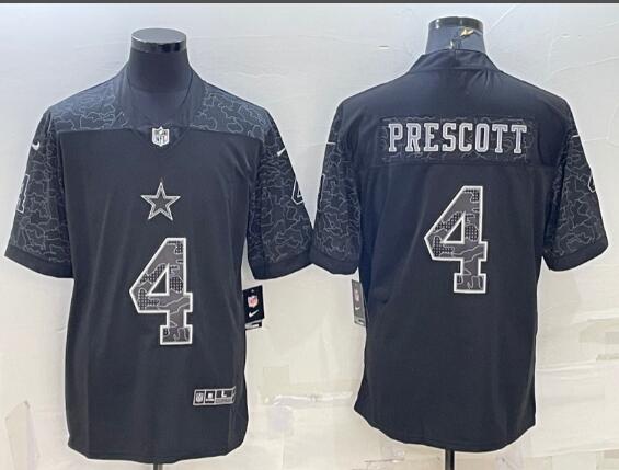 Men's Dallas Cowboys #4 Dak Prescott Black Reflective Limited Stitched Football Jersey