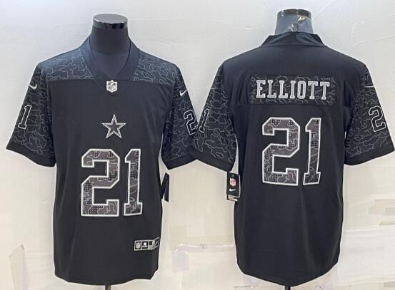 Men's Dallas Cowboys #21 Ezekiel Elliott Black Reflective Limited Stitched Football Jersey