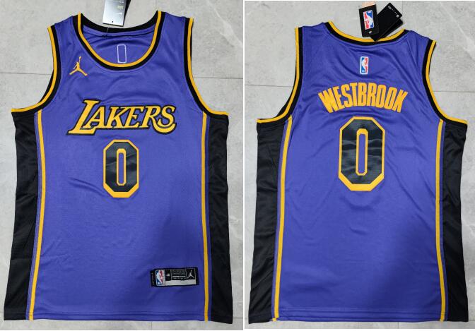 Men's Los Angeles Lakers #0 Russell Westbrook Purple  2022-23 Stitched Jersey