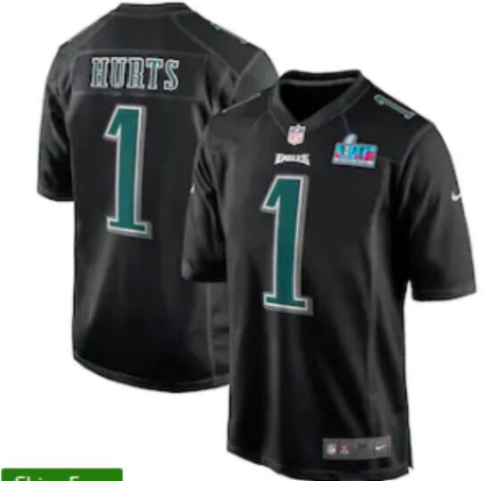 Men's Jalen Hurts Black Philadelphia Eagles Super Bowl LVII Patch Fashion  stitched Jersey