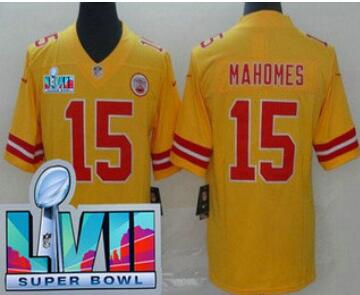 Men's Kansas City Chiefs #15 Patrick Mahomes Limited Yellow Inverted Super Bowl LVII Vapor Jersey