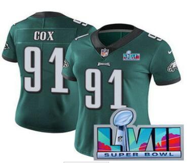 Women's Philadelphia Eagles #91 Fletcher Cox Limited Green Super Bowl LVII Vapor Jersey