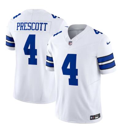 Men's Dallas Cowboys #4 Dak Prescott White 2023 F.U.S.E. Vapor Limited Stitched Football Jersey