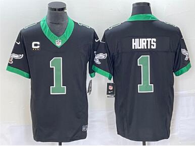 Men's Philadelphia Eagles #1 Jalen Hurts Black 2023 F.U.S.E. Vapor Untouchable With C Patch Stitched Football Jersey