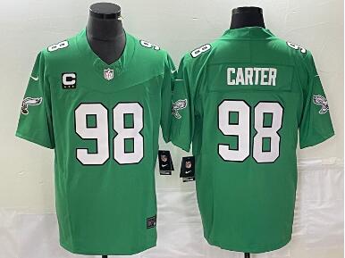 Men's Philadelphia Eagles #98 Jalen Carter Green 2023 F.U.S.E. Vapor Untouchable With C Patch Stitched Football Jersey