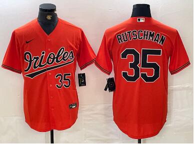 Men's Baltimore Orioles #35 Adley Rutschman Number Orange Stitched Cool Base Nike Jersey