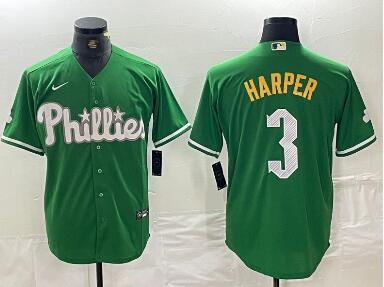 Men's Philadelphia Phillies #3 Bryce Harper Green 2024 City Connect Stitched Jersey