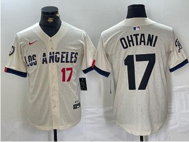 Men's Los Angeles Dodgers #17 Shohei Ohtani Cream 2024 City Connect Limited Stitched Jersey