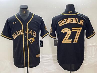 Men's Toronto Blue Jays #27 Vladimir Guerrero Jr Black Gold Cool Base Stitched Baseball Jersey