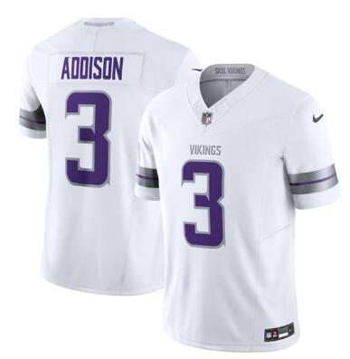 Men's Minnesota Vikings #3 Jordan Addison White F.U.S.E. Winter Warrior Limited Football Stitched Jersey