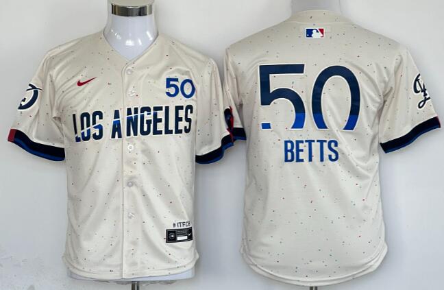 Men's Brooklyn Dodgers #50 Mookie Betts Cream 2024 City Connect Limited Stitched Baseball Jersey