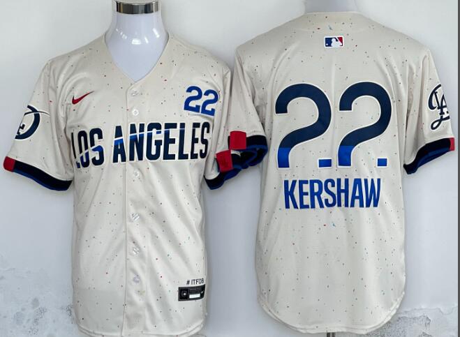 Men's Los Angeles Dodgers #22 Clayton Kershaw Cream 2024 City Connect Limited Jersey