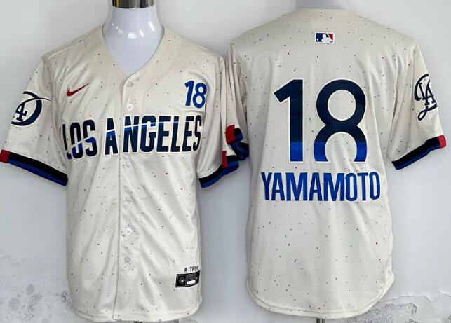 Men's Los Angeles Dodgers #18 Yoshinobu Yamamoto Cream 2024 City Connect Limited Stitched Jersey